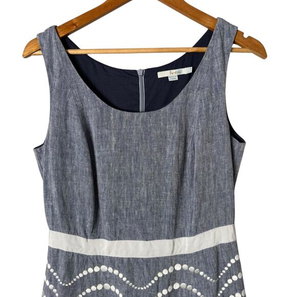 Boden 100% Linen Chambray Embroidered Fit & Flare‎ Sun Dress Sleeveless, Size 8 - Picture 4 of 9